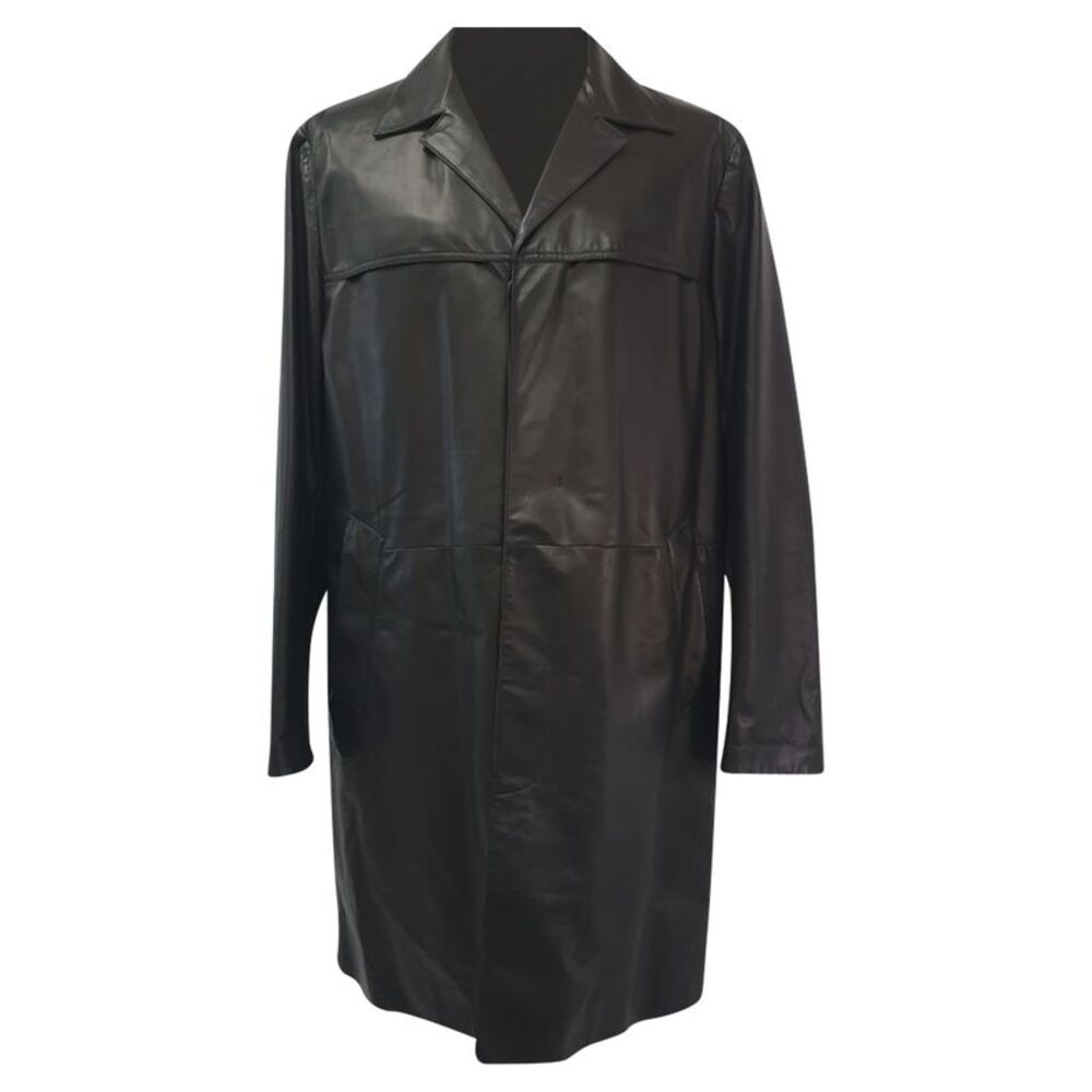 Prada Hidden Closure Trench Coat in Black Lamb Leather